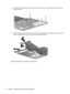 Page 708.Remove seven PM2.0x5.0 screws from the silver metal trim surrounding the base enclosure as
illustrated below.
9.Pull the left side of the metal trim away from the computer (1), lift the system board up on the left
side at an angle (2), and remove it from the base enclosure (3).
Reverse this procedure to install the system board.
62 Chapter 4   Removal and replacement procedures 