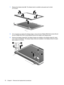 Page 787.Remove the display bezel (4). The display bezel is available using spare part number
517733-001.
8.If it is necessary to replace the display hinges, remove the two Phillips PM2.0x5.0 screws (1) and
the four Phillips PM 2.5x4.0 screws (2) that secure the hinges to the display panel.
9.Remove the display hinges (3). The display hinges are available in the Display Hinge Kit, spare
part number 517738-001. The display hinge screws are available in the Display Screw Kit, spare
part number 517743-001.
70...