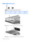 Page 166Phillips PM2.0×4.0 screw
ColorQuantityLengthThreadHead diameter
Black 5 4.0 mm 2.0 mm 5.0 mm
Where used: One screw that secures the modem module to the system board
Where used: 4 screws that secure the ExpressCard assembly to the system board
158 Chapter 7   Screw listing 