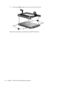 Page 728.Lift the bracket (2) straight up to remove it from the hard drive.
Reverse this procedure to reassemble and install the hard drive.
64 Chapter 4   Removal and replacement procedures 