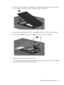 Page 713.Lift the left side of the hard drive cover (2), swing it to right, and remove the cover. The hard drive
cover is included in the Door/Cover Kit, spare part number 417073-001.
4.Remove the two black Phillips PM2.5×5.0 screws (1) that secure the hard drive to the computer.
5.Use the Mylar tab (2) to lift the hard drive (3) until it disconnects from the computer.
6.Remove the hard drive from the hard drive bay.
7.If it is necessary to replace the hard drive bracket, remove the four Phillips PM3.0×4.0...