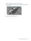 Page 454.Remove the module (2) by pulling it away from the slot at an angle.
NOTE:Memory modules are designed with a notch (3) to prevent incorrect insertion into the
memory module slot.
Reverse this procedure to install a memory module.
Component replacement procedures 37 