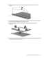 Page 5311.Remove the two Phillips PM2.5×5.0 screws (2) that secure the display bezel to the display
assembly.
12.Flex the inside edges of the left and right sides (1) and the top and bottom edges (2) of the display
bezel until the bezel disengages from the display enclosure.
13.Remove the display bezel (3). The display bezel is available using spare part number
506222-001.
14.If it is necessary to replace the camera/microphone module, release the module (1) as far as the
camera/microphone module cable allows....