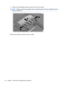 Page 584.Remove the module (2) by pulling it away from the slot at an angle.
NOTE:Memory modules are designed with a notch (3) to prevent incorrect installation into the
memory module slot.
Reverse this procedure to install a memory module.
50 Chapter 4   Removal and replacement procedures 