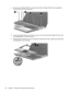 Page 689.Remove the six Phillips PM2.5×7.0 screws (1) and the two Phillips PM2.0×4.0 screws (2) that
secure the top cover to the computer.
10.Lift the back edge of the top cover (1), and swing it up and forward until all edges of the top cover
are disengaged from the base enclosure.
11.Release the ZIF connector to which the fingerprint reader board cable is attached and disconnect
the cable (2) from the connector.
60 Chapter 4   Removal and replacement procedures 