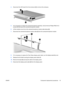 Page 254.Disconnect the LED board from the enclosure (3) to remove the enclosure.
5.If it is necessary to replace the camera/microphone assembly, remove the two Phillips PM2.5×4.0
screws (1) that secure the camera/microphone module.
6.Lift the module out as far as the camera/microphone module cable allows (2).
7.Disconnect the camera/microphone module cable (3) from the camera/microphone module.
8.If it is necessary to replace the Flush Glass display panel cable, turn the display assembly over.
9.Release the...