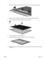 Page 314.Disconnect all display panel cables (1) from the display inverter and remove the inverter (2).
5.Remove all screws (1) that secure the display panel assembly to the display enclosure.
6.Remove the display panel assembly (2) from the display enclosure.
7.Turn the display panel assembly upside down.
8.Remove all screws that secure the display panel frame to the display panel.
9.Use a sharp-edged tool to cut the tape (1) that secures the sides of the display panel to the display
panel frame.
ENWWDisplay 25 