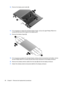 Page 9412.Remove the display panel cable (4).
13.If it is necessary to replace the standard display hinges, remove the eight Phillips PM2.0×4.0
screws (1) that secure the hinges to the display panel.
14.Remove the display hinges (2).
15.If it is necessary to replace the standard display wireless antenna transceivers and cables, remove
the two Phillips PM2.5×4.0 screws (1) that secure each transceiver to the display enclosure.
16.Remove the wireless antenna cables from the clips (2) built into the display...