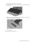 Page 815.Lift the rear edge of the keyboard (1) until it rests at an angle.
6.Release the keyboard (2) by sliding it back to disengage the tabs on the front edge of the keyboard
from the top cover.
7.Release the zero insertion force (ZIF) connector (1) to which the keyboard cable is attached and
disconnect the keyboard cable (2) from the system board.
8.Remove the keyboard.
Reverse this procedure to install the keyboard.
Component replacement procedures 73 