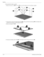 Page 13110–2Maintenance and Service Guide
Recycling
To disassemble the display assembly:
1. Remove all screw covers 1 and screws 2 that secure the display bezel to the display assembly.
2. Lift up and out on the left and right inside edges 1 and the top and bottom inside edges 2 of the display bezel 
until the bezel disengages from the display assembly.
3. Remove the display bezel 3.
4. Disconnect all display panel cables 1 from the display inverter and remove the inverter 2. 