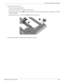 Page 91Removal and replacement procedures
Maintenance and Service Guide4–49
Remove the power connector:
1. Turn the computer right-side up.
2. Position the computer with the right side toward you.
3. Remove the power connector 1 from the clip built into the base enclosure. The power connector is secured by 
double-sided tape.
4. Disconnect the power connector cable 2 from the base enclosure.
Reverse this procedure to install the power connector and cable.  