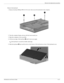 Page 63Removal and replacement procedures
Maintenance and Service Guide4–21
Remove the keyboard:
1. Remove the three Phillips PM2.5×15.0 screws that secure the keyboard to the computer. 
2. Turn the computer display-side up with the front toward you.
3. Open the computer as far as possible.
4. Lift the rear edge of the keyboard 1 until it rests at an angle.
✎The keyboard is secured by double-sided tape.
5. Slide the keyboard 2 back until the tabs on the bottom of the keyboard are clear of the keyboard cover. 