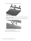 Page 624.Release the display bezel top edge (3) from the display enclosure.
5.Release the webcam/microphone module (1) from the display enclosure as far as the webcam/
microphone module cable allows.
6.Disconnect the webcam/microphone module cable (2) from the webcam/microphone module.
7.Remove the webcam/microphone module.
Reverse this procedure to install the webcam/microphone module.
54 Chapter 4   Removal and replacement procedures 