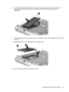 Page 713.Lift the right side of the hard drive bay cover (2), swing it up and to the left, and remove the
cover (3). The hard drive bay cover is included in the Plastics Kit, spare part number
486793-001.
4.Use the Mylar tab (1) to slide the hard drive to the left (2), and then lift it to release it from the hard
drive bay.
5.Disconnect the hard drive cable (3) from the system board.
6.Remove the hard drive from the hard drive bay.
Component replacement procedures 63 