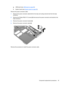 Page 105g.USB board (see USB board on page 90).
h.System board (see 
System board on page 92).
Remove the power connector cable:
1.Remove the power connector cable (1) from the clips and routing channel built into the base
enclosure.
2.Remove the Phillips PM2.5×7.0 screw (2) that secures the power connector and bracket to the
base enclosure.
3.Remove the power connector bracket (3).
4.Remove the power connector cable (4).
Reverse this procedure to install the power connector cable.
Component replacement...