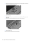 Page 7410.Release the zero insertion force (ZIF) connector (1) to which the keyboard cable is connected and
disconnect the cable (2) from the system board.
11.Remove the keyboard.
12.Disconnect the power button board cable (1) from the low insertion force (LIF) connector on the
system board.
13.Disconnect the LED board cable (2) from the LIF connector on the system board.
14.Remove the switch cover.
Reverse this procedure to install the switch cover and keyboard.
66 Chapter 4   Removal and replacement procedures 