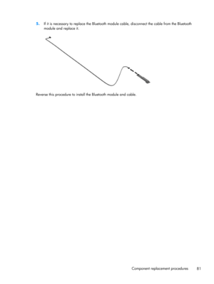 Page 895.
If it is necessary to replace the Bluetooth module cable, disconnect the cable from the Bluetooth
module and replace it.
Reverse this procedure to install the Bluetooth module and cable.
Component replacement procedures
81 