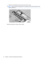 Page 625.Remove the module (2) by pulling it away from the slot at an angle.
NOTE:Memory modules are designed with a notch (3) to prevent incorrect insertion into the
memory module slot.
Reverse this procedure to install a memory module.
54 Chapter 4   Removal and replacement procedures 