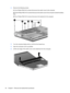 Page 722.Remove the following screws:
(1) Two Phillips PM2.5×6.5 screws that secure the switch cover to the computer
(2) Three Phillips PM2.5×5.0 screws that secure the switch cover to the computer (inside the battery
bay)
(3) Four Phillips PM2.5×6.5 screws that secure the keyboard to the computer
3.Turn the computer display-side up, with the front toward you.
4.Open the computer as far as possible.
5.Lift the rear edge of the switch cover until it detaches from the computer.
64 Chapter 4   Removal and...