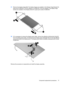 Page 8537.Remove the display hinges (2). The display hinges are available in the Display Hinge Bracket Kit,
spare part 512360-001 (16-inch display) or 512365-001 (15.6-inch display). The display hinge
screws are available in the Display Screw Kit, spare part number 512362-001.
38.If it is necessary to remove the display panel cable, remove the adhesive reinforcement strip (1)
from the display panel cable, and disconnect the display panel cable (2). Remove the tape (3) that
secures the cable to the display...