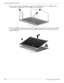 Page 674–28Maintenance and Service Guide
Removal and replacement procedures
13. If it is necessary to replace the display panel, remove the two Phillips PM2.5×5.0 screws 1 from the top 
corners and the six Phillips PM2.5×5.0 screws 2 from the display hinges. 
14. Flex the bottom 1 of the display panel and release the display hinges. Disconnect the display LED cable 2 
from the display panel cable. Remove the display panel 3. The display panel is available using spare part 
number 570095-001.  