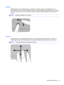 Page 41Rotating
Rotating allows you to rotate items such as photos. To rotate, anchor your left forefinger in the
TouchPad zone. Move the right forefinger around the anchored finger in a sweeping motion, moving
from 12 o’clock to 3 o’clock. To reverse the rotation, move your right forefinger from 3 o’clock to 12
o’clock.
NOTE:Rotating is disabled at the factory.
Flicking 
Flicking allows you to navigate through screens or quickly scroll through documents. To flick, use
three fingers to touch the TouchPad zone...