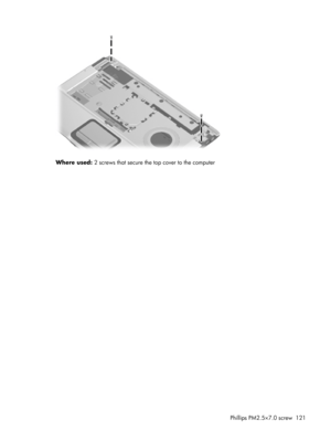 Page 129Where used: 2 screws that secure the top cover to the computer
Phillips PM2.5×7.0 screw 121 