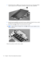 Page 623.Lift the left side of the cover (2), swing it to the right, and remove the cover. The memory/WLAN
module compartment cover is included in the Plastics Kit, spare part number 438368-001.
4.Spread the retaining tabs (1) on each side of the memory module slot to release the memory module.
(The edge of the module opposite the slot rises away from the computer.)
5.Remove the module (2) by pulling it away from the slot at an angle.
NOTE:Memory modules are designed with a notch (3) to prevent incorrect...