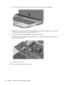 Page 704.Lift the rear edge of the switch cover and swing it forward until it rests on the keyboard.
5.Release the zero insertion force (ZIF) connector (1) to which the power button board is connected,
and disconnect the cable from the power button board.
6.Disconnect the microphone cable (2) from the power button board.
7.Release the ZIF connector (3) to which the LED board is connected and disconnect the cable from
the power button board.
8.Remove the switch cover.
Reverse this procedure to install the switch...