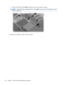 Page 663.Remove the WLAN module (4) by pulling it away from the slot at an angle.
NOTE:WLAN modules are designed with a notch (5) to prevent incorrect installation into the
WLAN module slot.
Reverse this procedure to install a WLAN module.
58 Chapter 4   Removal and replacement procedures 