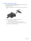 Page 39Connecting a VGA monitor or projector
To see the computer screen image on an external VGA monitor or projected for a presentation,
connect a monitor or projector to the computers VGA port.
To connect a monitor or projector:
1.Connect the VGA cable from the monitor or projector to the VGA port on the computer as
shown.
2.Press f4 to alternate the screen image between 3 display states:
●View the screen image on the computer.
●View the screen image on the external device (monitor or projector).
●View the...