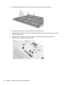 Page 963.Remove the eight Phillips PM2.5×4.0 screws secure the top cover to the computer.
4.Disconnect the Bluetooth module cable (1) from the system board.
5.Release the ZIF connector to which the TouchPad cable (2) is attached and disconnect the cable
from the system board.
6.Release the ZIF connector to which the fingerprint reader board cable (3) is attached and
disconnect the cable from the system board.
86 Chapter 4   Removal and replacement procedures 