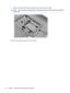 Page 603.Remove the WLAN module (3) by pulling it away from the slot at an angle.
NOTE:WLAN modules are designed with a notch (4) to prevent incorrect insertion into the WLAN
module slot.
Reverse this procedure to install a WLAN module.
52 Chapter 4   Removal and replacement procedures 