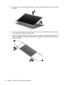 Page 8025.Flex the bottom of the display panel (1) back and release the display hinges. Remove the display
panel (2).
26.If it is necessary to replace the display hinges, remove the four Phillips PM2.0×3.0 screws (1) that
secure each display hinge to the display panel.
27.Remove the display hinges (2). The display hinges are available in the Display Hinge Bracket Kit,
spare part 516306-001. The display hinge screws are available in the Display Screw Kit, spare part
number 516309-001.
72 Chapter 4   Removal and...