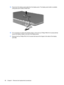 Page 7615.Disconnect the display panel cable from the display panel. The display panel cable is available
using spare part number 516307-001.
16.If it is necessary to replace the display hinges, remove the six Phillips PM2.5×4.0 screws (1) that
secure the display hinges to the top of the display panel.
17.Remove the four Phillips PM 2.0×3.0 screws that secure the hinges to the sides of the display
panel (2).
68 Chapter 4   Removal and replacement procedures 