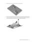 Page 892.Disconnect the hard drive connector cables from the system board.
3.Remove the two Phillips PM2.5×5.0 screws (1) that secure the system board to the base enclosure.
4.Lift up on the right side of the system board until it is at approximately a 45-degree angle (2), and
then lift the system board to the right and up and out of the base enclosure (3).
Component replacement procedures 81 