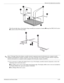 Page 65Removal and replacement procedures
Maintenance and Service Guide4–29
The left and right sides of the display hinge assembly are secured to a bracket 1 using four PM2.5×4.0 screws 
2 as shown in the following image.
✎Steps 19 through 30 provide display assembly internal component removal information for computer models 
equipped with BrightView display assemblies. See steps 5 through 18 for display assembly internal component 
removal information for computer models equipped with flush glass display...