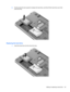 Page 736.Pull the hard drive tab upward to release the hard drive, and then lift the hard drive out of the
hard drive bay.
Replacing the hard drive
1.Insert the hard drive into the hard drive bay.
Adding or replacing a hard drive 63 