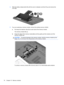 Page 804.Slide the battery release latch (1) until the cover is released, and then lift up and remove the
cover (2).
5.If you are replacing a memory module, remove the existing memory module:
a.Pull away the retention clips (1) on each side of the memory module.
The memory module tilts up.
b.Grasp the edge of the memory module (2), and then gently pull the module out of the
memory module slot.
CAUTION:To prevent damage to the memory module, hold the memory module by the
edges only. Do not touch the components...