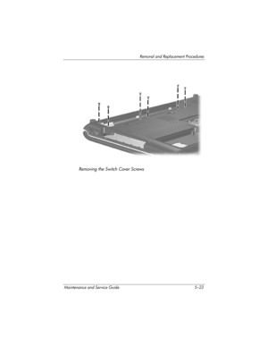 Page 139Removal and Replacement Procedures
Maintenance and Service Guide 5–23
Removing the Switch Cover Screws 