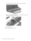 Page 725.Lift the rear edge of the switch cover and swing it forward until it rests on the keyboard.
6.Release the zero insertion force (ZIF) connector (1) to which the LED board cable is connected
and disconnect the cable (2) from the LED board.
7.Remove the switch cover.
Reverse this procedure to install the switch cover.
62 Chapter 4   Removal and replacement procedures 