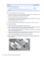 Page 68DescriptionSpare part number
Broadcom 4321AGN 802.11a/b/g/n modules: 
●For use in the United States and Canada434661-001
●For use in France, Germany, Italy, the Netherlands, Spain, the United Kingdom, Nordic region,
and India434661-002
Before removing the WLAN module, follow these steps:
1.Shut down the computer. If you are unsure whether the computer is off or in Hibernation, turn the
computer on, and then shut it down through the operating system.
2.Disconnect all external devices connected to the...