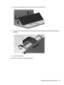 Page 758.Swing the keyboard (3) up and forward until it rests on the palm rest.
9.Release the ZIF connector (1) to which the keyboard cable is attached and disconnect the keyboard
cable (2).
10.Remove the keyboard.
Reverse this procedure to install the keyboard.
Component replacement procedures 65 