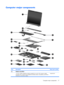 Page 25Computer major components
ItemDescriptionSpare part number
(1)Display assemblies 
  15.4-inch, WXGA, BrightView display assembly for use only with computer models
equipped with a camera and microphones (includes camera, microphones, and WLAN
transceivers and antenna cables)
446481-001
Computer major components 17 