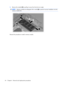 Page 525.Remove the module (2) by pulling it away from the slot at an angle.
NOTE:Memory modules are designed with a notch (3) to prevent incorrect installation into the
memory module slot.
Reverse this procedure to install a memory module.
44 Chapter 4   Removal and replacement procedures 