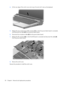 Page 584.Lift the rear edge of the switch cover and swing it forward until it rests on the keyboard.
5.Release the zero insertion force (ZIF) connector (1) to which the power button board is connected,
and disconnect the cable (2) from the power button board.
6.Disconnect the microphone cable (3) from the power button board.
7.Release the ZIF connector (4) to which the LED board is connected and disconnect the cable (5)
from the power button board.
8.Remove the switch cover.
Reverse this procedure to install...