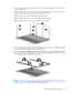 Page 659.If it is necessary to replace the display bezel or any of the display assembly internal components,
remove the following:
(1) Four rubber screw covers on the display bezel top edge. The display rubber screw covers are
included in the Display Screw Kit, spare part number 431399-001.
(2) Two rubber screw covers on the display bezel bottom edge.
(3) Two Phillips PM2.5×8.0 screws on the display bezel bottom edge.
(4) Four Phillips PM2.5×6.0 screws on the display bezel top edge.
10.Flex the inside edges of...