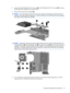 Page 833.Loosen the three Phillips PM2.5×5.0 screws (2) and the Phillips PM2.5×4.0 screw (3) that secure
the fan/heat sink assembly to the system board.
4.Remove the fan/heat sink assembly (4).
NOTE:Due to the adhesive quality of the thermal material located between the fan/heat sink
assembly and system board components, it may be necessary to move the fan/heat sink assembly
from side to side to detach the assembly.
NOTE:The thermal material must be thoroughly cleaned from the surfaces of the fan/heat sink...