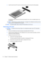 Page 442.Insert the card into the PC Card slot, and then press in on the card until it is firmly seated.
You will hear a sound when the card has been detected, and a menu of available options may
be displayed.
NOTE:The first time you connect a PC Card, a message in the notification area lets you know
that the device is recognized by the computer.
NOTE:To conserve power, stop or remove a PC Card when it is not in use.
Removing a PC Card
CAUTION:To reduce the risk of loss of data or an unresponsive system, stop a...