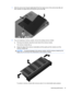 Page 617.Slide the service door forward slightly (2), lift the front right corner of the service door (3), and
then maintain an angle while removing the service door (4).
8.If you are replacing a memory module, remove the existing memory module:
a.Pull away the retention clips (1) on each side of the memory module.
The memory module tilts up.
b.Grasp the edge of the memory module (2), and then gently pull the module out of the
memory module slot.
CAUTION:To prevent damage to the memory module, hold the memory...